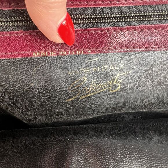 Sakowitz Saks Clutch Cranberry Marlot Burgundy Italian Leather Handbag Italy - Picture 10 of 16